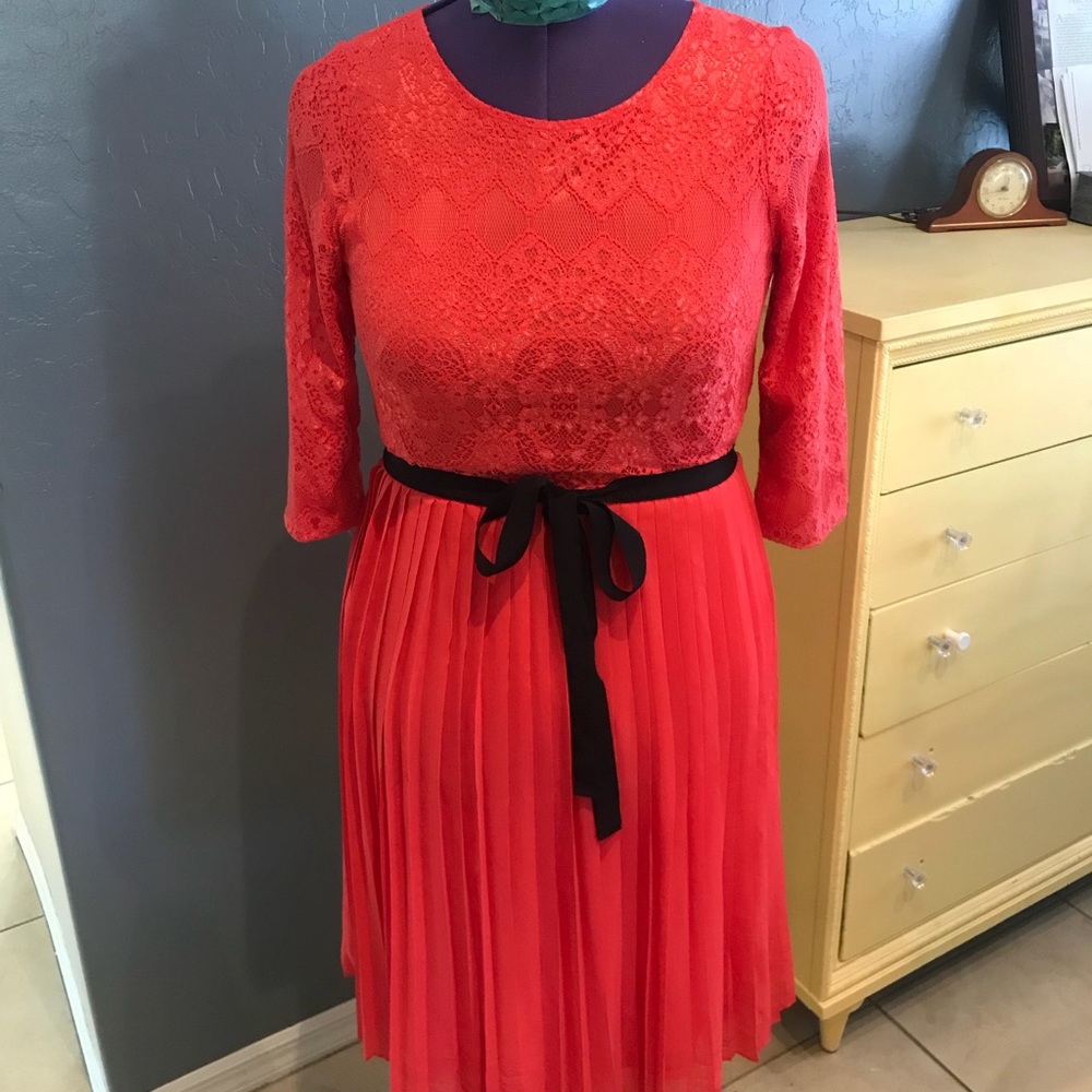 Peach/pink lace and silk sun dress.